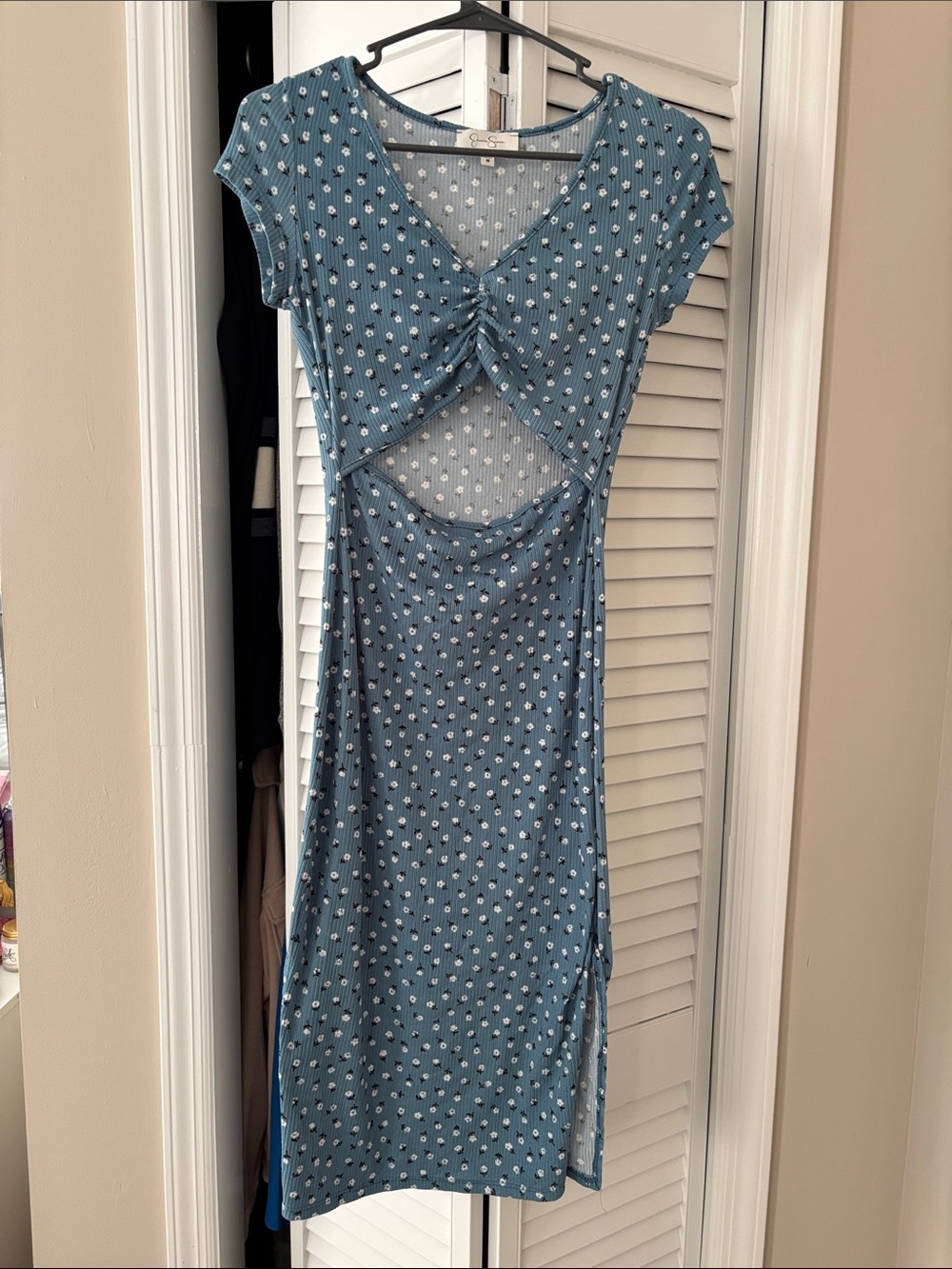 Blue Floral Cutout Midi Dress